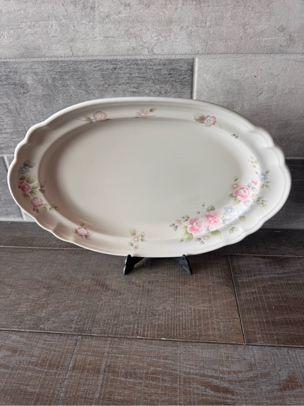 Vintage Pfaltzgraff Tea Rose Large Scalloped Oval Serving Platter 14.5”X10”